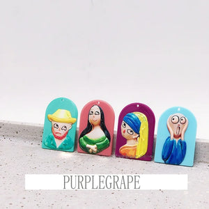 Micro-embossed famous painting DIY earring material key chain pendant