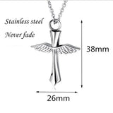 Angel Wings Cross Memorial Necklace Stainless Steel Urn Pendant