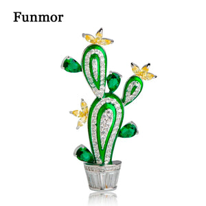 Cactus Plant Flower Brooch Cubic Zircon Wedding Jewelry Hijab Pins