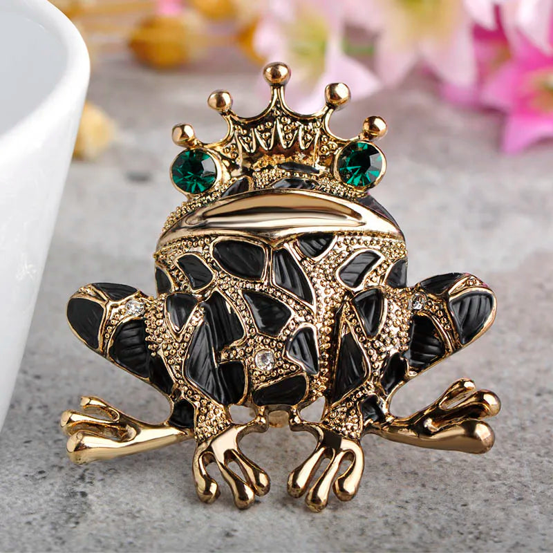 Enamel Lizard Green Crown Frog Brooches For Women Gold-Color Scarf Clip Pin