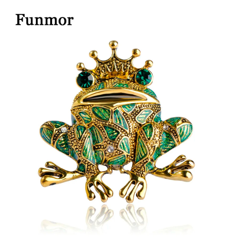 Enamel Lizard Green Crown Frog Brooches For Women Gold-Color Scarf Clip Pin