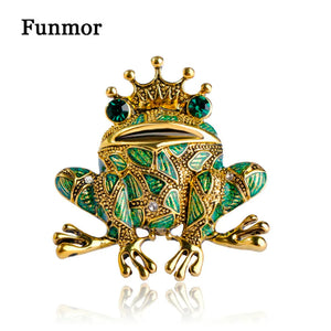 Enamel Lizard Green Crown Frog Brooches For Women Gold-Color Scarf Clip Pin