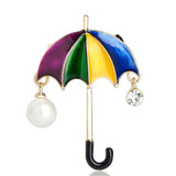 Enamel Rainbow Umbrella Brooch Simulated Pearl Crystal Harajuku Women Kids Pin