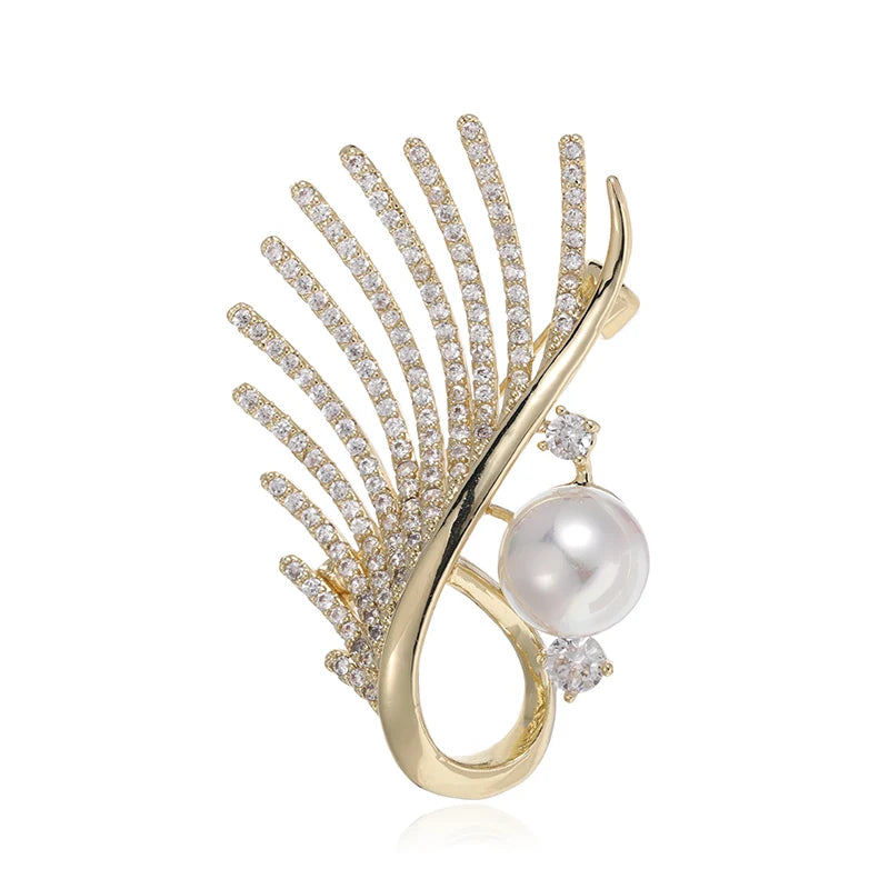 CZ Copper Brooch Wing Shape Corsage Pin