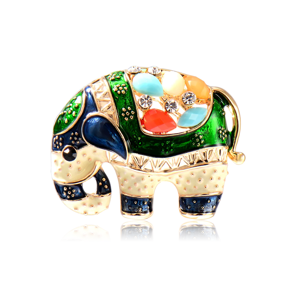 Enamel Elephant Shape Crystal Brooch