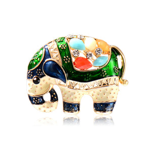 Enamel Elephant Shape Crystal Brooch