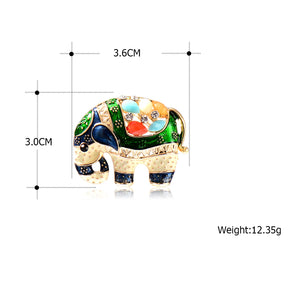 Enamel Elephant Shape Crystal Brooch