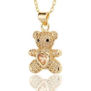 Funny Cartoon Small Bears Pendant Red/White/Black CZ Love Heart Bear Animal Neck