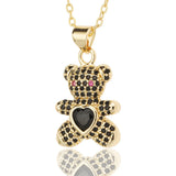 Funny Cartoon Small Bears Pendant Red/White/Black CZ Love Heart Bear Animal Neck