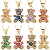 Funny Cartoon Small Bears Pendant Red/White/Black CZ Love Heart Bear Animal Neck