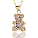 Funny Cartoon Small Bears Pendant Red/White/Black CZ Love Heart Bear Animal Neck