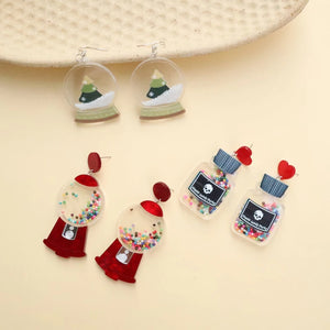 Christmas Tree Snowflake Crystal Ball Acrylic Earrings