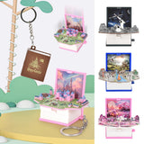 Funny Folding Book 3D Keyring Birthday Gift Dinosaur Castle