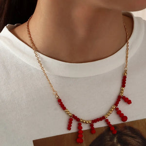 Funny Halloween Blood Drop Necklace Red Rice Pearl Pendant