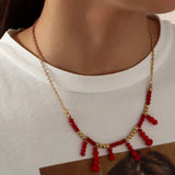 Funny Halloween Blood Drop Necklace Red Rice Pearl Pendant