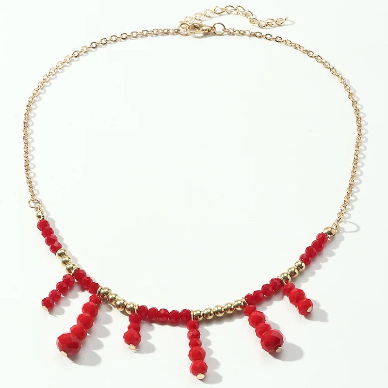 Funny Halloween Blood Drop Necklace Red Rice Pearl Pendant