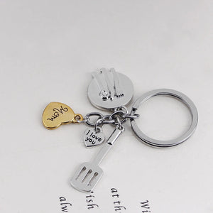 Funny Key Holder Cook Mom Keychain, I Love You Mom Heart Pendant Charm Key Ring