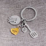 Funny Key Holder Cook Mom Keychain, I Love You Mom Heart Pendant Charm Key Ring