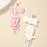 Funny Acrylic BOO Earrings for Women Fluorescent Powder Ghost Halloween Jewelry