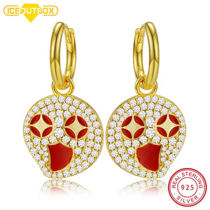 Funny Smile Face Hoop Earrings 925 Silver Women Geometric Star Eye Jewelry