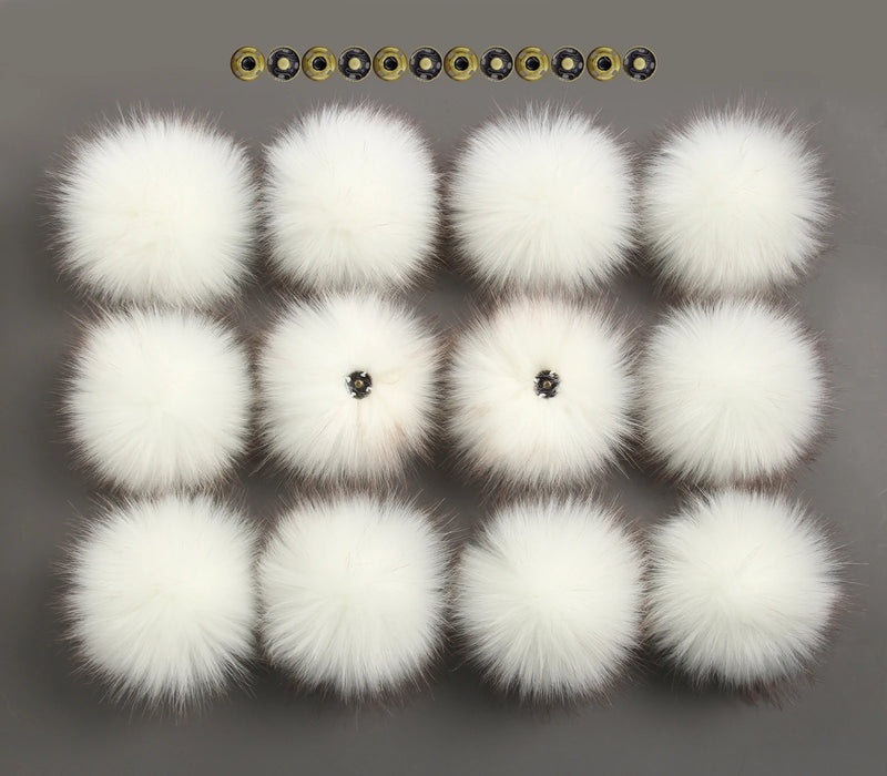12pcs Fluffy Faux Fur Pom Pom Ball w/ Button - Baby Beanie Hat Decor Accessories
