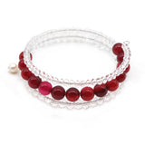 Fuchsia Gemstone Crystal Wrap Bracelet with Pearl Charm