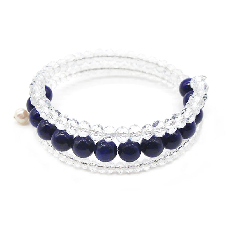 Fuchsia Gemstone Crystal Wrap Bracelet with Pearl Charm