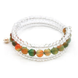 Fuchsia Gemstone Crystal Wrap Bracelet with Pearl Charm