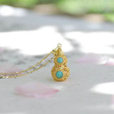 Turquoise Hollow Calabash Pendent Necklace S925 Sterling Silver Jade