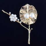 S925 Silver Freshwater Pearls Leaf Branch Brooch