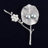 S925 Silver Freshwater Pearls Leaf Branch Brooch