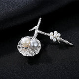 S925 Silver Freshwater Pearls Leaf Branch Brooch