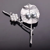 S925 Silver Freshwater Pearls Leaf Branch Brooch
