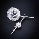 S925 Silver Freshwater Pearls Leaf Branch Brooch