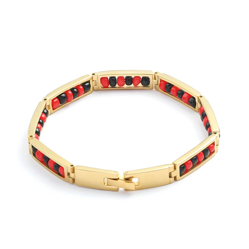 G&D Arrival Red and Steel Beads Unisex Bangle Gift