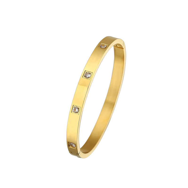 G&D Square Zircon Setting Stainless Steel Bracelet for Women/Men