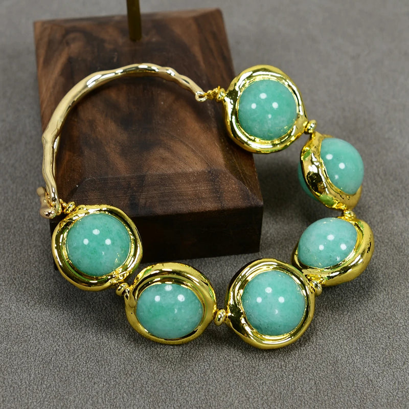 Green Round Jade Bangle Bracelet Femme String Plated Bracelet Bangle
