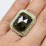 Labradorite Stone Cz Paved Yellow Plated Rings Adjustable Ring Women Jewelry
