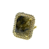Labradorite Stone Cz Paved Yellow Plated Rings Adjustable Ring Women Jewelry