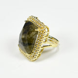 Labradorite Stone Cz Paved Yellow Plated Rings Adjustable Ring Women Jewelry