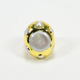 G-G Coin Pearl Rings 24K Yellow Plated Keshi Pearl Paved Adjustable Ring