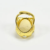 G-G Coin Pearl Rings 24K Yellow Plated Keshi Pearl Paved Adjustable Ring