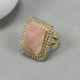 G-G Real Sunstone Gems Rectangle Plated Cz Paved Rings Adjustable Ring Lady