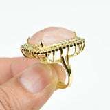 G-G Real Sunstone Gems Rectangle Plated Cz Paved Rings Adjustable Ring Lady