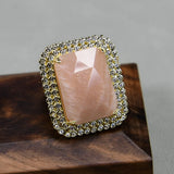 G-G Real Sunstone Gems Rectangle Plated Cz Paved Rings Adjustable Ring Lady