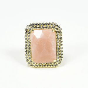 G-G Real Sunstone Gems Rectangle Plated Cz Paved Rings Adjustable Ring Lady