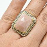 G-G Real Sunstone Gems Rectangle Plated Cz Paved Rings Adjustable Ring Lady