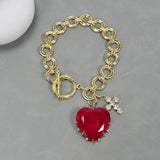 G-G Red Quartz Crystal Heart Charm Bracelet