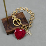 G-G Red Quartz Crystal Heart Charm Bracelet