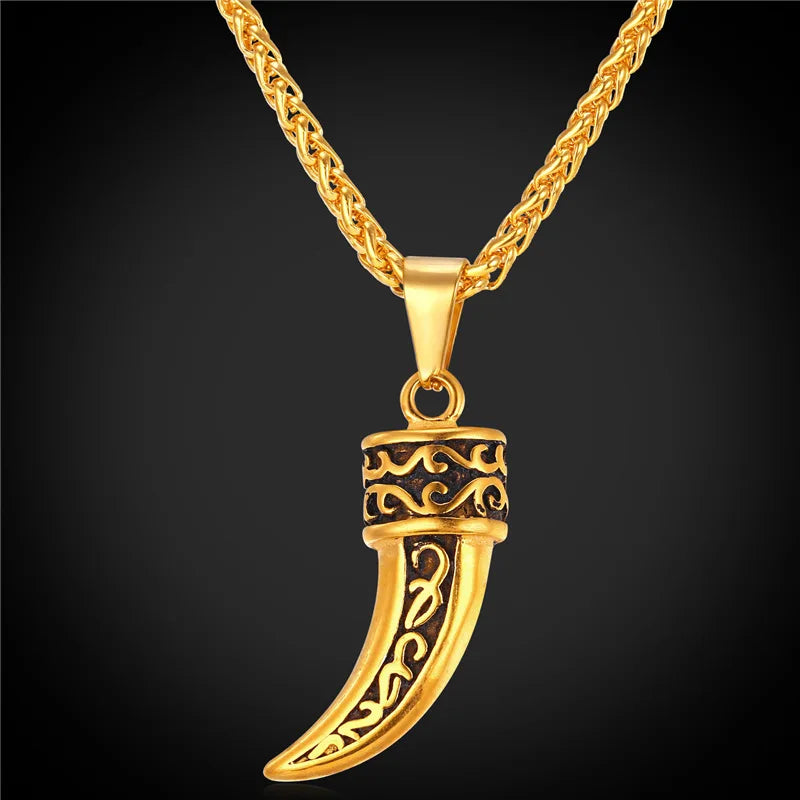 Wolf Fang Vintage Pendant Necklace Men Chain Stainless Steel P1884G